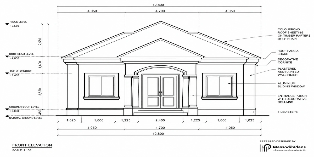 front elevation view plan