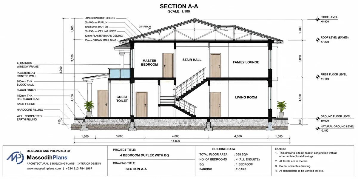 4 bedroom duplex section plan design