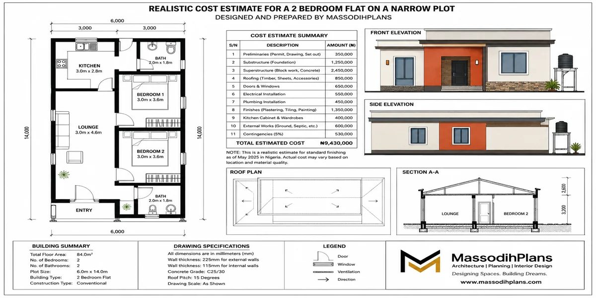2 bedroom narrow plot cost estimate