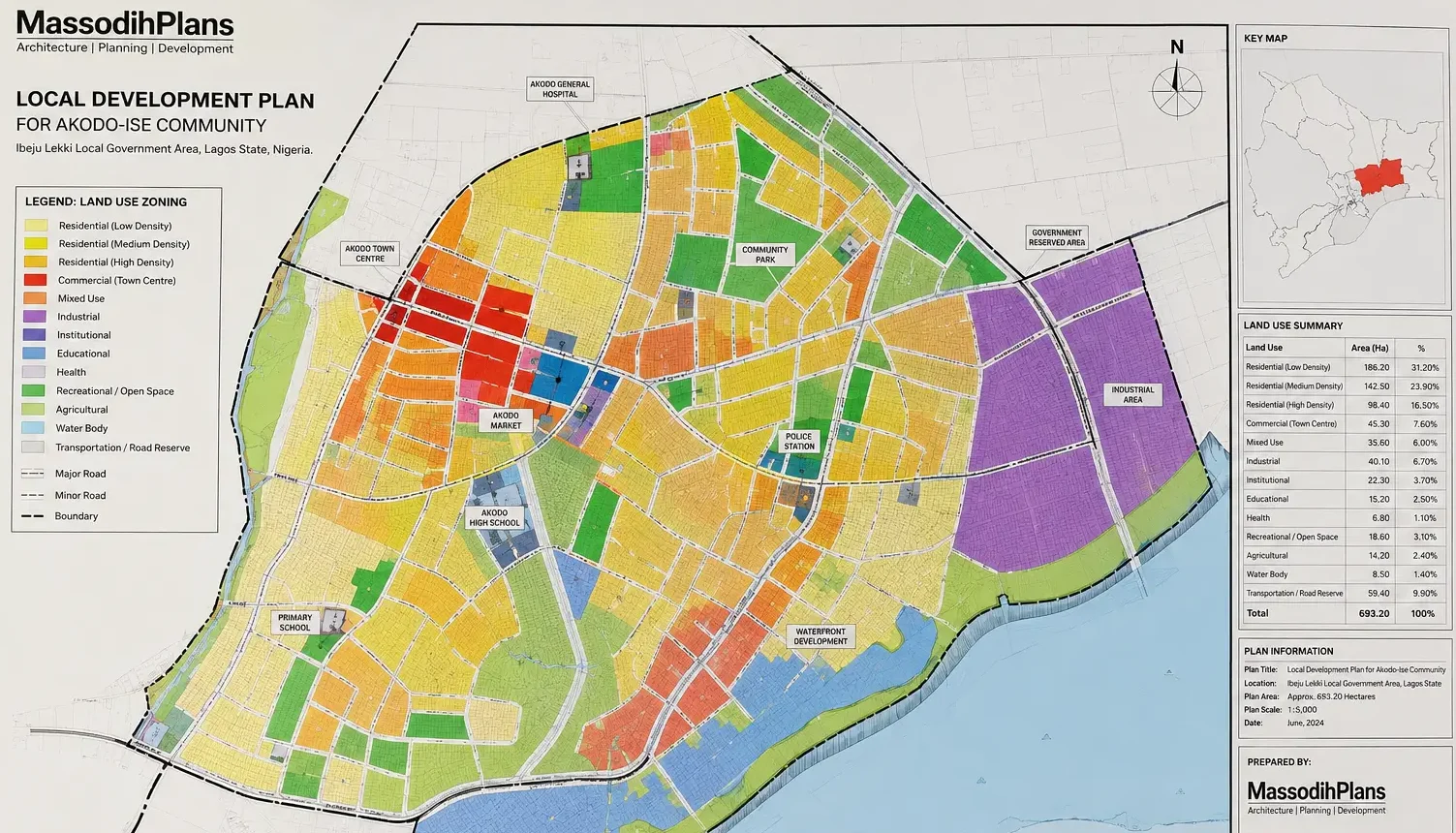 Local development plan map showing land use zoning for a Nigerian community