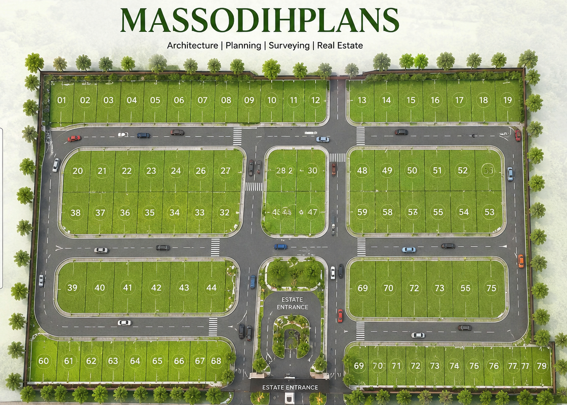 Nigerian residential estate layout plan showing road network and plot arrangement