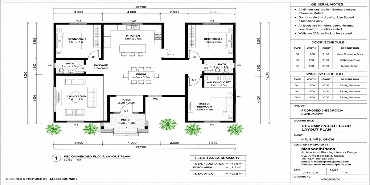 2 Bedroom Flat Plan for Narrow Plots