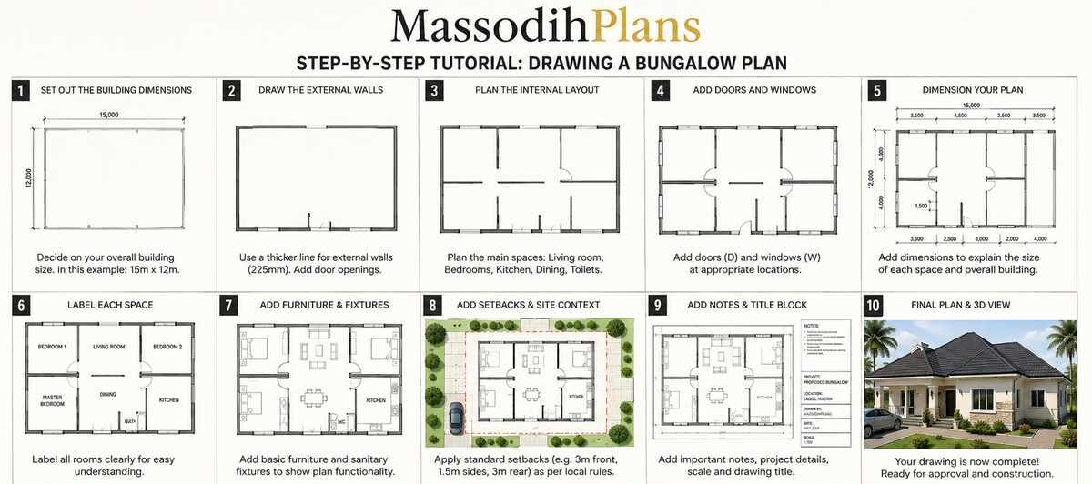Step-by-Step Tutorial for Drawing a Bungalow Plan