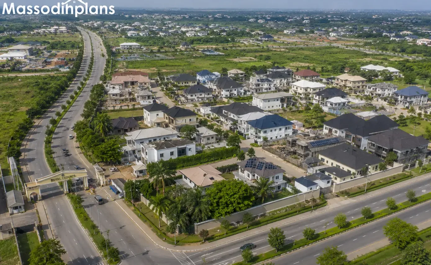 Well-planned Nigerian residential estate showing structure plan implementation with zoning and road hierarchy