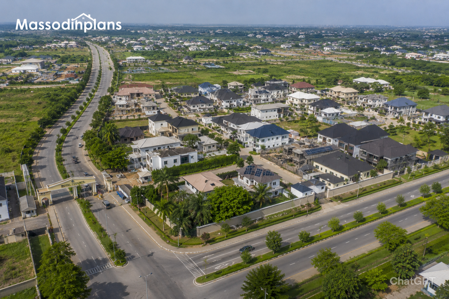 Well-planned Nigerian residential estate showing structure plan implementation with zoning and road hierarchy