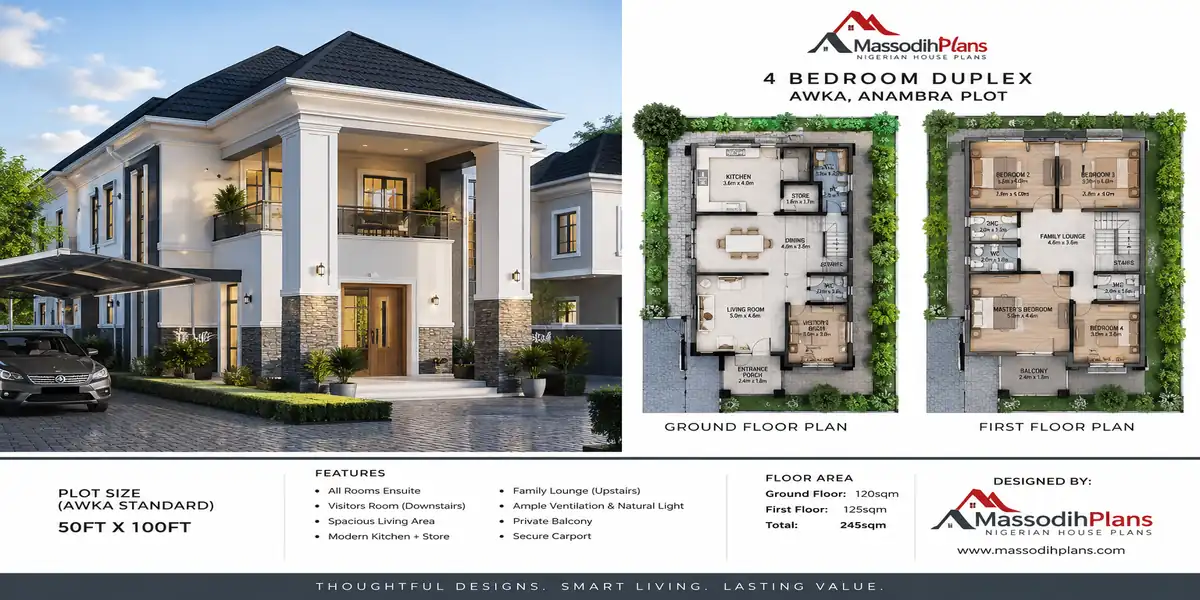 4 bedroom duplex plan designed for a standard Awka, Anambra plot