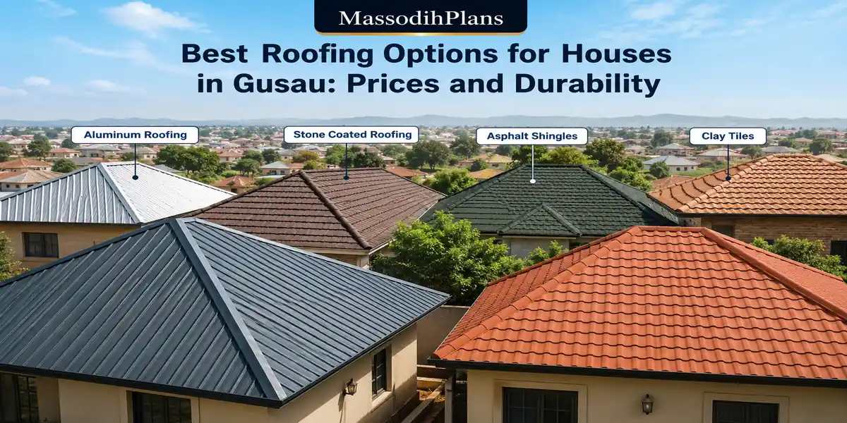 Best Roofing Options for Houses in Gusau: Stone-coated roofing tile on a modern Nigerian house in a hot climate