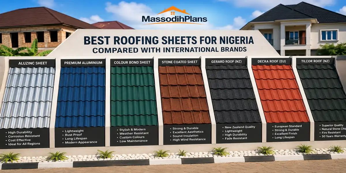 Modern hip roof design on 3 bedroom bungalow in Nigeria showing roof pitch and overhang