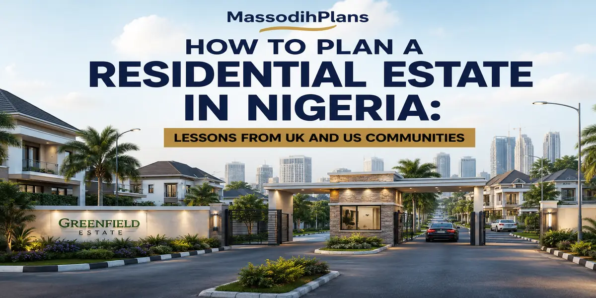 5 acre residential estate plan Nigeria showing road network and drainage