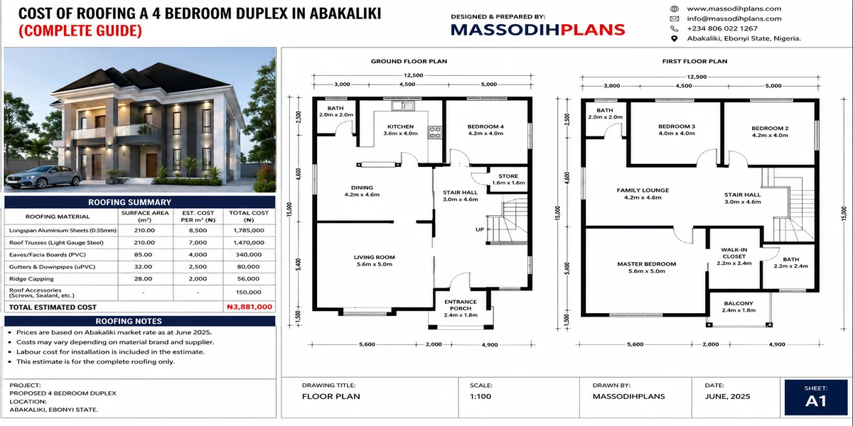 cost of roofing 4 bedroom duplex