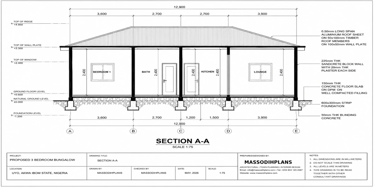 2 bedrooms section plan