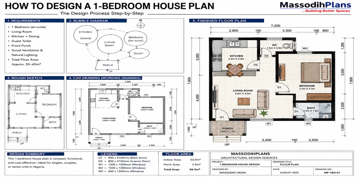 How to design 1 bedroom house plan