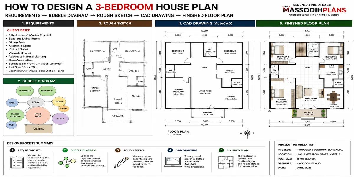 How to design 3 bedroom floor house plan