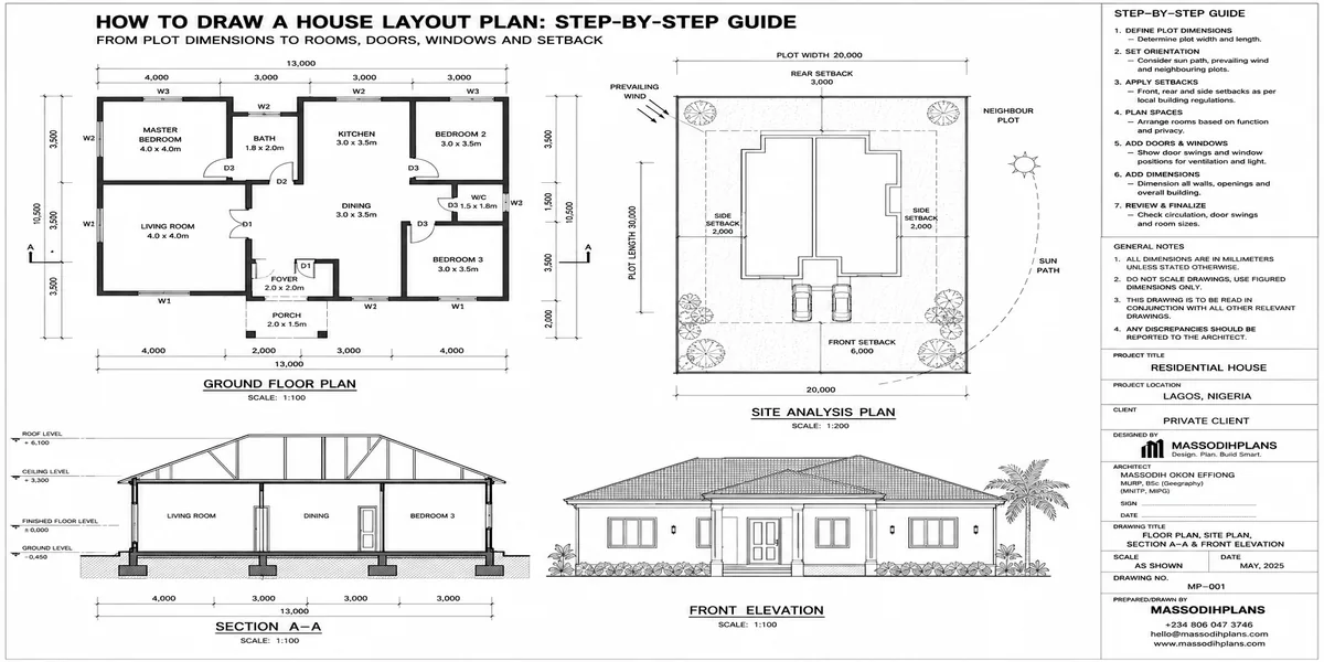 How to Draw a House Layout Plan: Step-by-Step Guide From Plot Dimensions to Rooms, Doors, Windows and Setback