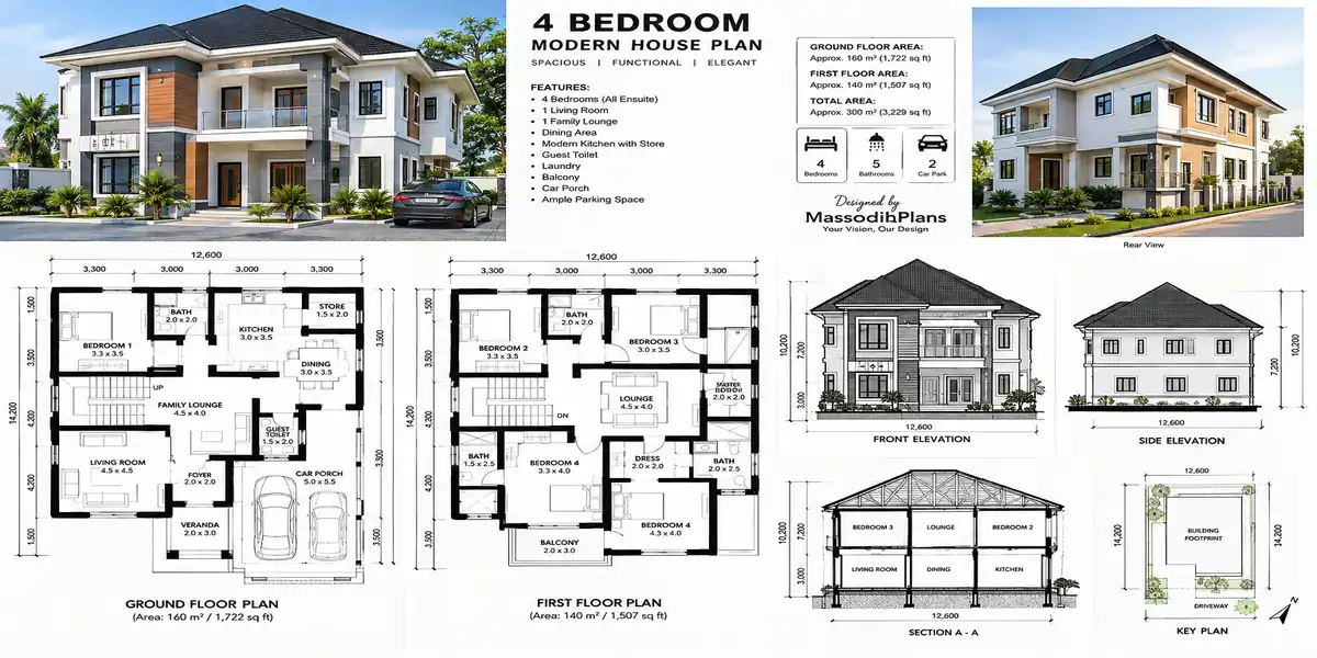 Modern 4 Bedroom House Plans With Dimensions
